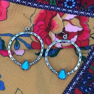 Turquoise drop earrings silver antique look